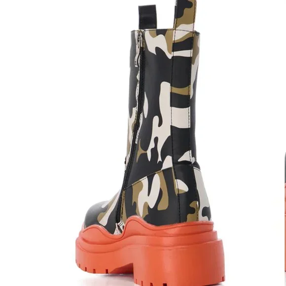 Callie Lives Miz Azalea Wang Camo Tangerine Rain Bootie 8 8.5 - Picture 8 of 10
